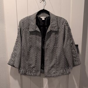 Christopher & Banks Black White Geometric Cropped Jacket Blazer Size Large
